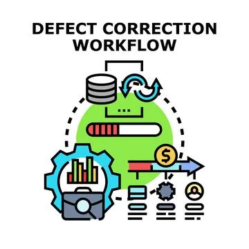 Defect correction workflow optimizing business process development Illustrazione stock