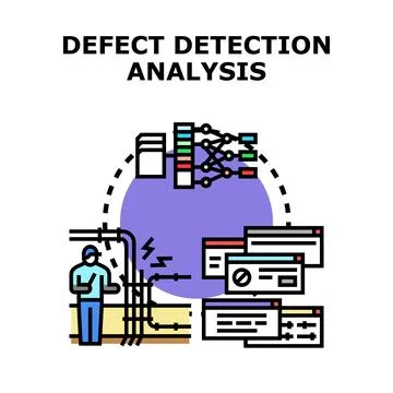 Defect detection analysis identifying software and equipment issues Stock Illustration