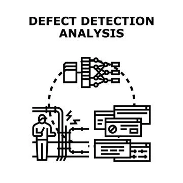 Defect detection analysis identifying software and equipment issues Stock Illustration