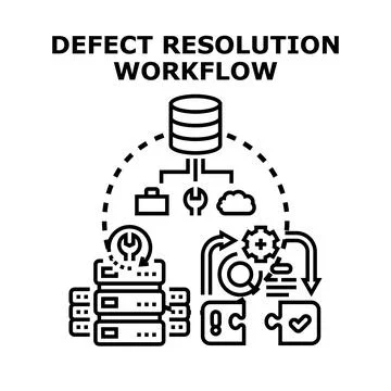 Defect resolution workflow process illustrating bug fixing Stock Illustration