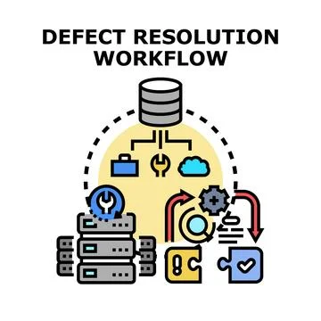Defect resolution workflow process illustrating bug fixing Stock Illustration