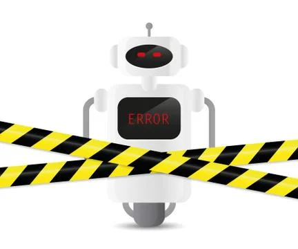 Defect robot with error code and warning tape 스톡 일러스트