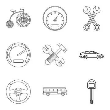 Defective machine icons set, outline style Stock Illustration