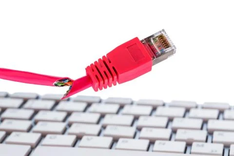 Defective network cable on keyboard 스톡 사진