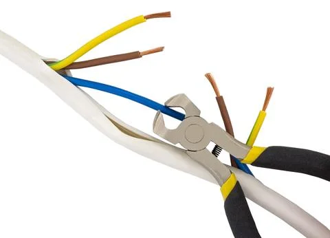 Defective power cable on the white Stock Photos