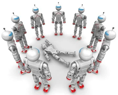 Defective robot surrounded operable Illustrazione stock