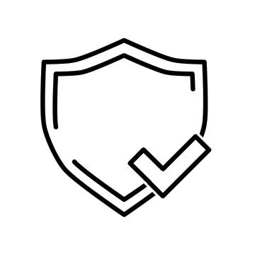 Defence flat icon. Shield pictogram for web. Line stroke. Isolated on white b Stock Illustration