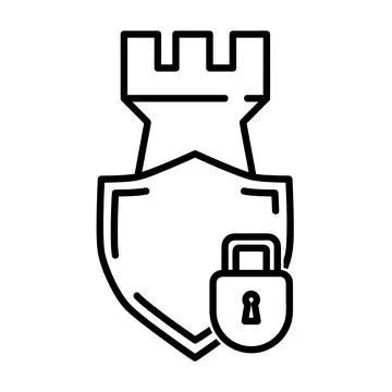 Defence flat icon. Shield pictogram for web. Line stroke. Isolated on white b Stock Illustration