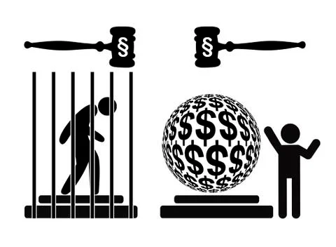 Defendant out on bail Stock Illustration