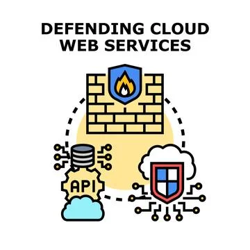 Defending cloud web services with cybersecurity firewall Stock Illustration