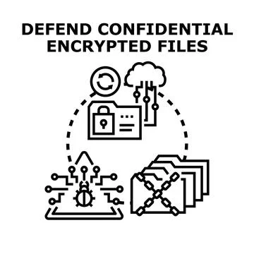 Defending confidential encrypted files security concept 库存插图
