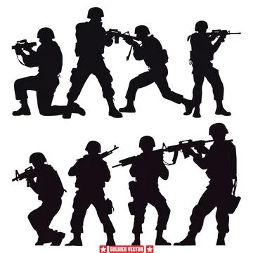 Defending Honor  Commanding Soldier Silhouette Vectors for Patriotic Art an.. Stock Illustration