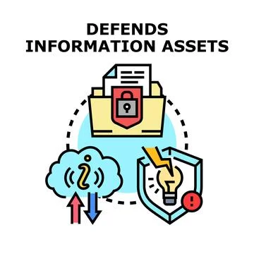 Defending information assets protecting data with security Stockillustratie