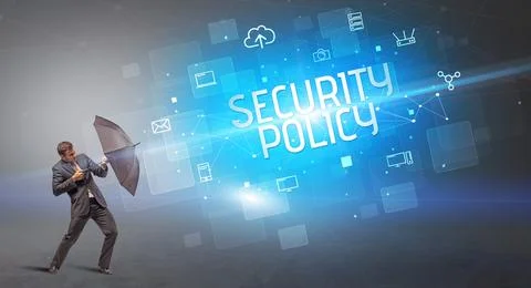 Defending with umbrella from cyber attack Stock Photos