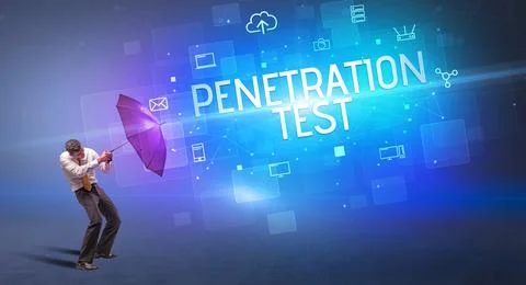 Defending with umbrella from cyber attack Stock Photos