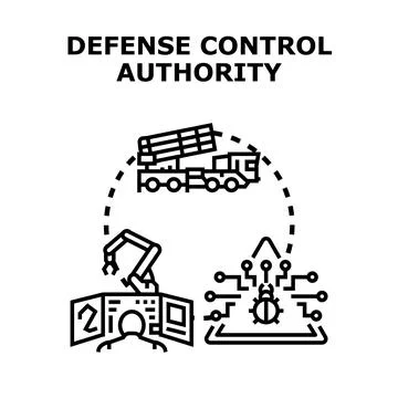 Defense control system managing security and cyber threats Stock Illustration
