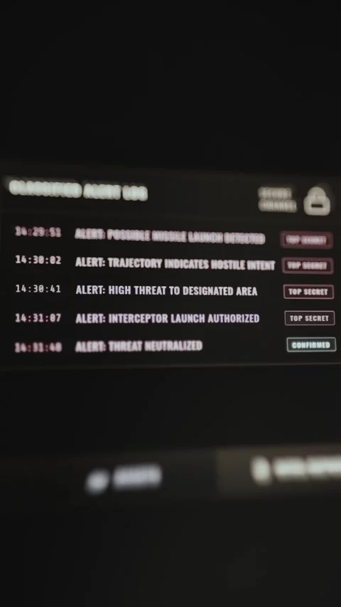 Defense Event Log Recording Trajectory And Interceptor Alerts 4K Stock Footage 341325205