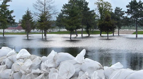 Defense of the flooded river Stock Footage 39202759