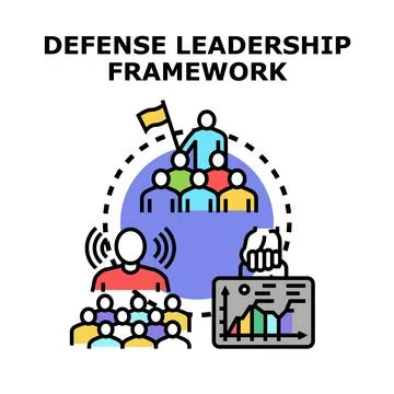 Defense leadership framework integrating strategy, communication, and team Stock Illustration