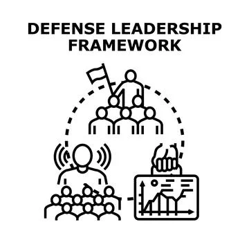 Defense leadership framework integrating strategy, communication, and team Stock Illustration