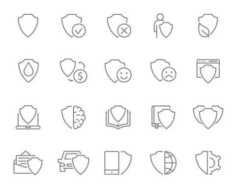 Defense line icon set. Shield, security, protective, protection, safety and more Stock Illustration