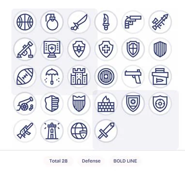 Defense Premium Vector Bundle with 28 Retina Ready Editable Bold Line Icons 스톡 일러스트