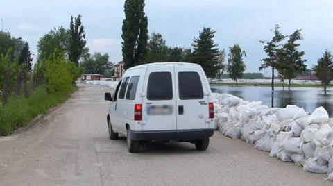 Defense road of flooded river Stock Footage 39202741