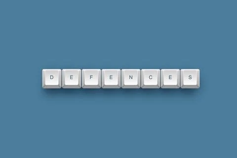 Defenses text on a 3d keyboard button with shadow concept series イラスト素材
