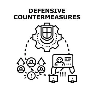 Defensive countermeasures protecting users from cybersecurity threats Stock Illustration