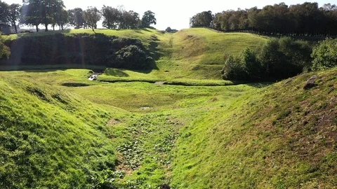 Defensive ditch or Vallum of Roman Wall Stock Footage