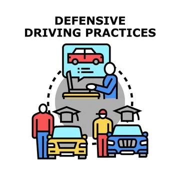 Defensive driving practices for safe road behavior Ilustración de archivo