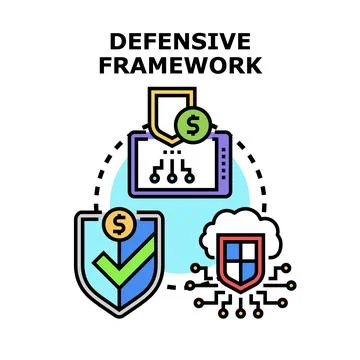 Defensive framework concept for cybersecurity and financial protection Illustrazione stock
