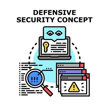 Defensive security analyzing data and preventing cyber threats Stock Illustration