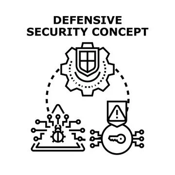 Defensive security managing digital threats and data protection Stock Illustration