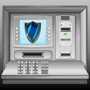 Defensive shield on cash machine blue screen vector illustration Illustrazione stock
