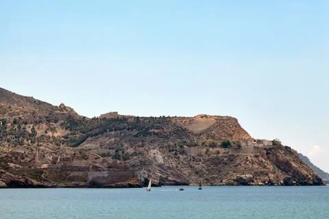 Defensive structures in the vicinity of Cartagena, Spain. Fortifications, a fort Stock Photos