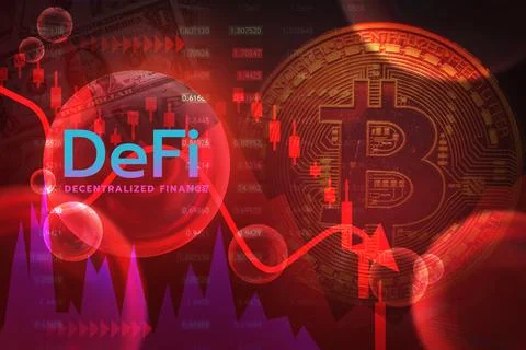 Defi bubble is downtrend on bitcoin cryptocurrency Ilustración de archivo
