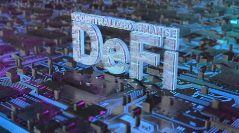 DeFi Decentralized Finance is a blockchain based form of finance - Conceptual Illustrazione stock