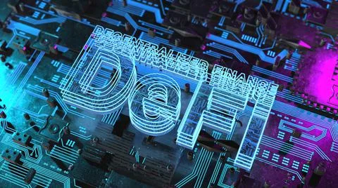 DeFi Decentralized Finance is a blockchain based form of finance - Illustration  Illustrazione stock