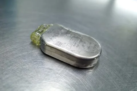 A defibrilator was explanted because the battery was in danger of bursting Stock Photos