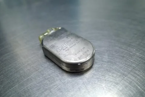 A defibrilator was explanted because the battery was in danger of bursting Stock Photos