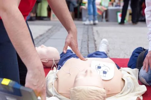 Defibrillation training. first aid. CPR. 스톡 사진