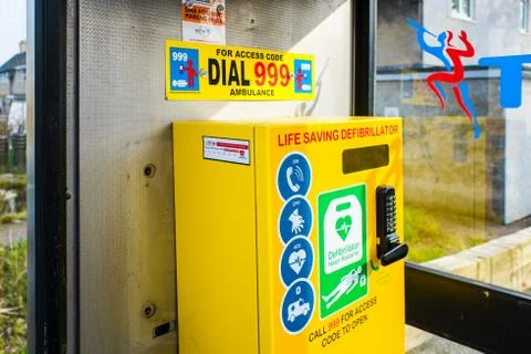 Defibrillator in Beetham inside old BT phone box Stock Photos