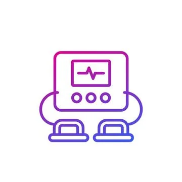 Defibrillator, cpr device line icon on white Stock Illustration