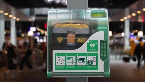 Defibrillator device in a train station 動画素材 329499477