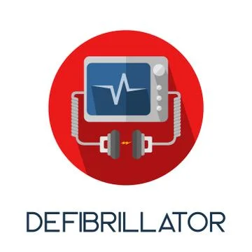 Defibrillator electronic shock long shadow flat style medic icon illustration Stock Illustration