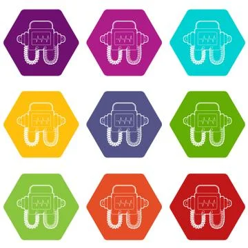 Defibrillator icons set 9 vector Illustrazione stock