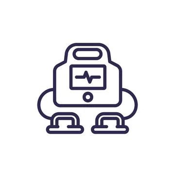 Defibrillator or cpr device line icon, vector Stock Illustration