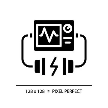 Defibrillator pixel perfect black glyph icon 스톡 일러스트
