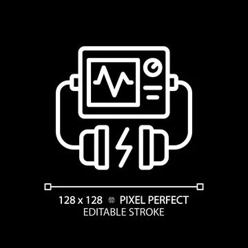 Defibrillator pixel perfect white linear icon for dark theme Stock Illustration